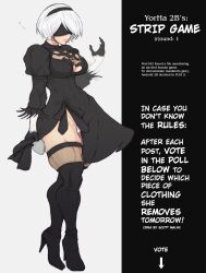 blindfold bodysuit_under_clothes boob_window boots eyes_covered eyewear gloves leotard nier:_automata skirt strip_game thighhighs white_hair yoracrab yorha_2b