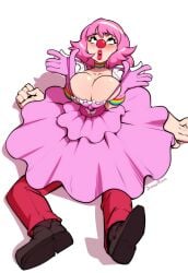 1boy 1boy1girl 1girls ace_attorney alternate_version_available ass_on_face big_breasts black_eyes blush blush_lines breasts busty choker clown clown_girl clown_nose clussy clussy_fever curvy dress facesitting female geiru_toneido gyakuten_saiban huge_breasts large_breasts light-skinned_female light_skin lipstick male male/female miles_edgeworth pac-man_eyes pink_clothing pink_dress pink_hair red_lips red_lipstick short_hair sitting_on_person straight straps suspenders svenners tagme voluptuous