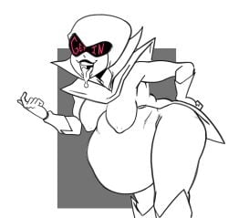 1girls belly big_belly big_breasts breasts deltarune female mr_rattleb0nes nipples open_mouth queen_(deltarune) robot same_size_vore tongue tongue_out vore