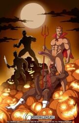 alexander_gay_art big_penis boyfriends byron_durand class_comics dark-skinned_male erect_penis erection felix_himner gay halloween hard_on huge_cock huge_penis interracial male male_focus male_only melanin muscles muscular muscular_male naked_justice_(superhero) pumpkins space_cadet tan-skinned_male uncut yaoi zombies