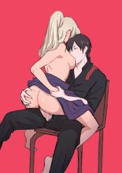 1boy 1girls absurdres ass_grab black_hair blonde_hair boruto:_naruto_next_generations breast_sucking chair chair_sex clothed_sex couple cowgirl_position gentle_femdom highres holding_hands husband_and_wife ino_yamanaka large_penis monday_mint naruto naruto_(series) panties penis penis_in_panties ponytail sai sex simple_background sitting sitting_on_person straddling straight underwear upright_straddle vaginal_penetration veins veiny_penis