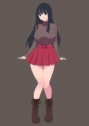1girls black_hair boots clothed clothing female female_only fully_clothed human knees_together_feet_apart light-skinned_female light_skin long_hair necklace oc original skirt solo thick thick_thighs thighs turtleneck zheng