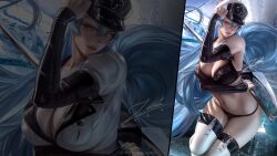1girls akame_ga_kill! artist_signature big_breasts blue_hair breasts curvaceous curvy esdeath_(akame_ga_kill!) female female_only hi_res highres huge_breasts human large_breasts long_hair looking_at_viewer military military_hat patreon_reward seductive_look seductive_smile solo solo_female solo_focus thick_thighs zumi