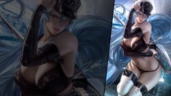 1girls akame_ga_kill! alternate_version_available artist_signature big_breasts blue_hair breasts curvaceous curvy esdeath_(akame_ga_kill!) female female_only hi_res highres huge_breasts human large_breasts long_hair looking_at_viewer military military_hat patreon_reward seductive_look seductive_smile solo solo_female solo_focus thick_thighs very_high_resolution zumi