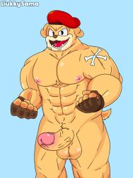 bara bulldog canine cuphead_(game) fighter_pilot_bulldog furry furry_only hat liukky male muscular muscular_male penis