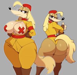 1girls 2022 absurd_res alternate_version_at_source anthro ass big_ass big_breasts black_eyes breasts canid canine canis clothed clothing cuphead_(game) domestic_dog female footwear handwear hi_res huge_ass hunting_dog looking_at_viewer looking_back mammal pac-man_eyes pasties pilot_saluki_(cuphead) saluki sighthound solo sssonic2 video_games