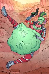 belly big_belly big_breasts breasts deva_lompop female green_skin huge_belly long_tongue nipple_bulge open_mouth same_size_vore star_wars tongue_out vore vore-fan-comics war_of_the_bounty_hunters