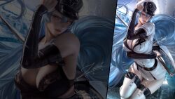 1girls akame_ga_kill! alternate_version_available artist_signature big_breasts blue_hair breasts curvaceous curvy esdeath_(akame_ga_kill!) female female_only hi_res highres huge_breasts human large_breasts long_hair looking_at_viewer military military_hat patreon_reward seductive_look seductive_smile solo solo_female solo_focus thick_thighs very_high_resolution zumi
