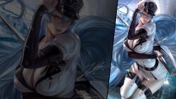 1girls akame_ga_kill! alternate_version_available artist_signature big_breasts blue_hair breasts curvaceous curvy esdeath_(akame_ga_kill!) female female_only hi_res highres huge_breasts human large_breasts long_hair looking_at_viewer military military_hat patreon_reward seductive_look seductive_smile solo solo_female solo_focus thick_thighs very_high_resolution zumi