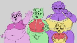 4girls abs animal_crossing anthro anthro_only bbw bear bear_girl big_breasts bottomless bottomless_female breasts candy charlise_(animal_crossing) chubby chubby_female clothed clothing dessert duo eyelashes fangs female female_only food freckles fur furry furry_female furry_only genitals gesture gnausea gnauseating green_body green_fur grey_background group hair happy head_tuft hi_res holding_candy holding_food holding_lollipop holding_object huge_breasts jacket large_breasts lollipop mammal megan_(animal_crossing) muscular muscular_female navel nintendo open_mouth overweight overweight_female partially_clothed pawpads pink_body pink_clothing pink_fur pink_topwear pinky_(animal_crossing) pubes purple_body pussy raised_arm red_clothing red_topwear rosy_cheeks short_stack shortstack simple_background small_breasts snaggle_tooth tammy_(animal_crossing) thick_thighs tongue tongue_out topwear tuft ursid video_games waving wide_hips yellow_body yellow_clothing yellow_topwear