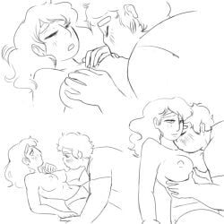 1boy 1girls adult after_kiss aged_up areolae bedroom bedroom_eyes body_worship breasts cartoon_network connie_maheswaran eyebrows_visible_through_hair grabbing_breasts kissing_neck long_hair messy_hair nipples panties pleasure_face saliva_drip santan999 sketch steven_quartz_universe steven_universe straight_hair topless topless_female wholesome