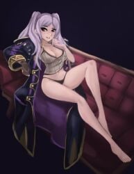 1girls black_panties breasts camisole cleavage coat female female_only fire_emblem fire_emblem_awakening fraudulenttaco light-skinned_female light_skin nintendo open_clothes panties robin_(fire_emblem) robin_(fire_emblem)_(female) solo tagme underwear white_hair