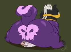 2019 anthro ass big_ass big_butt breasts duo female gigantic_ass gigantic_butt hair hippopotamid huge_ass huge_butt hybrid kazecat male male/female mammal massive_ass massive_butt mephitid pastilla sitting sitting_on_person skull_(marking) skunk taur white_hair