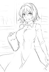 1girls big_breasts emily_(stardew_valley) female female_only short_hair sketch smiling smiling_at_viewer solo solo_female stardew_valley uneru