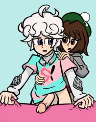 1boy 1futa anal areolae balls bede_(pokemon) beet_(pokemon) big_penis bottomless breasts brown_eyes brown_hair chillfab clothed clothing duo erection femboy from_behind futa_on_male futadom futanari gloria_(pokemon) green_hat human light-skinned_futanari light-skinned_male light_skin male nipples partially_clothed penis pokemon pokemon_ss purple_eyes sex silver_hair standing white_hair