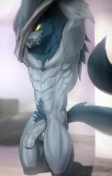 abs absurd_res alien anthro balls ben_10 biceps big_balls big_penis blitzwolfer blue_body blue_fur canid canine canis clothing english_text fangs flaccid foreskin fur genitals glowing glowing_eyes grey_body grey_fur hi_res humanoid_genitalia humanoid_penis loboan male male_focus male_only male_solo mammal muscular muscular_anthro muscular_male muscular_thighs pecs penis serratus solo solo_male text todex undressing vein veiny_penis watermark wolf