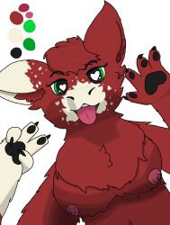 <3_eyes absurd_res anthro breasts cute_expression cute_eyes female fluffy fur fur_markings gesture heart hi_res kiwu manokit markings palette pawpads smile solo spots tongue tongue_out v_sign velvet(kiwu) wide_hips