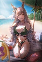 beach blur breasts gatherings island palm_tree satono_diamond_(umamusume) shadow sunshine swimsuit umamusume