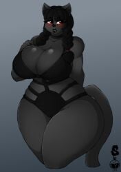 1girls 2019 4k abstract_background absurd_res anthro beauty_mark big_breasts black_body black_fur black_hair blush braid braided_hair breasts choker cleavage clothed clothing curvaceous curvy curvy_body curvy_female curvy_figure digital_drawing_(artwork) digital_media_(artwork) domestic_cat ebony_(jwinkz) eyelashes felid feline felis female female_focus female_only fur goth hair hi_res hourglass_figure huge_breasts jewelry lips long_tail mammal necklace red_eyes simple_background skimpy solo superix swimwear thick_thighs twintails voluptuous watermark wide_hips