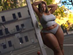 1girls 3d big_breasts breasts chubby dark-skinned_female dark_skin evolluisionist female female_only large_breasts solo thick_thighs wide_hips