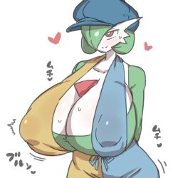 1girls 2022 areola_bulge big_breasts blue_cap breasts cafe_style_gardevoir cap cleavage erect_nipples erect_nipples_under_clothes female female_focus gardevoir gigantic_breasts heart holowear_(pokémon) huge_breasts japanese_text looking_at_viewer motion_lines nipple_bulge nishikun no_humans pale-skinned_female pale_skin pokemon pokemon_(species) pokemon_rse pokemon_unite smile solo solo_focus text top_heavy white_background