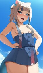 breasts dantes_ward gawr_gura gawr_gura_(casual) hololive hololive_english hololive_myth nipple_slip overall_skirt overalls overalls_only small_breasts thick_thighs virtual_youtuber