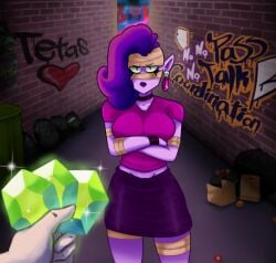 1girls 2d angry big_breasts brawl_stars emz_(brawl_stars) purple-skinned_female purple_hair purple_skin zelsxnn