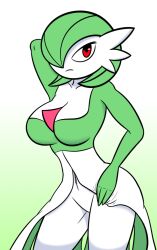 alternate_version_available anthro bottomless breasts cleavage clothed cute dress gardevoir green_hair no_sex pokémon_(species) pokemon pokemon_(species) pokemon_only red_eyes self_upload supermilkman thighs white_skin