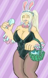 2022 basket big_breasts blonde_hair bowtie breasts bunnysuit cleavage easter egg female hair hi_res highres leotard lipstick minigonchar monster monster_girl my_singing_monsters parlsona solo solo_female video_games werdo werdos_(msm)