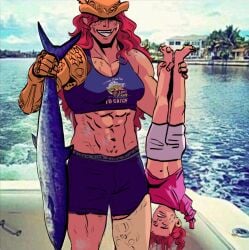 2girls abs athletic athletic_female big_breasts elden_ring female female_only fishing fromsoftware funny malenia_blade_of_miquella millicent_(elden_ring) mother_and_daughter muscular muscular_female rinboz smile wholesome women_want_me_fish_fear_me