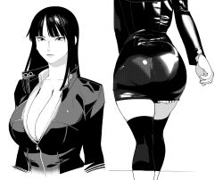 ass big_ass big_breasts black_clothing black_hair busty cleavage curvy dat_ass dual_persona female female_only large_ass large_breasts leather_minidress monochrome nico_robin one_piece pomki pre-timeskip tight_clothing voluptuous water_7