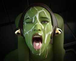 3d bracelet cum cum_in_mouth cum_on_body drinkerofskies facial femsub green_skin headwear hera_syndulla large_breasts nipple_piercing open_mouth slave slave_collar slavegirl star_wars submissive_female thighhighs twi'lek voluptuous