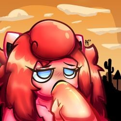 anthro blowjob blue_eyes blush jigglypuff katie_(puffylover69) open_mouth penis pink_skin pokémon_(species) pokemon pokemon_(species) puffylover69 red_hair