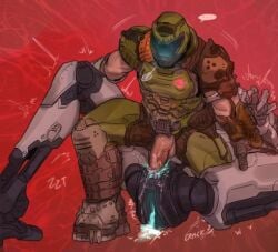 armor buff cum_inside doom doom_slayer_(doom) gay lowres penetration robot samuel_hayden_(doom) speech_bubble unknown_artist yaoi