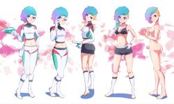 1girls blue_hair clothed clothing luna_(spacyluna) naked original_character spacyluna strip_game striped_clothing thejg