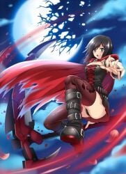 1girls ass crescent_rose fully_clothed hellandheaven panties rooster_teeth ruby_rose rwby scythe silver_eyes solo solo_female thighs two_tone_hair upskirt weapon