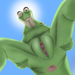 1girls anus bob-jiggles breasts elderly_female female female_only green_skin iguana lazy_eye lizard looking_at_viewer miss_crawly navel nipples nude older_female presenting_hindquarters pussy reptile scalie sing_(movie) tagme