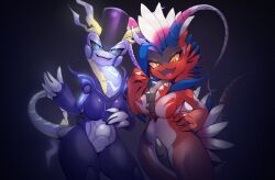 anthro blue_body breasts duo existenc3 featureless_breasts featureless_crotch female hi_res koraidon legendary_pokémon miraidon multicolored_body nintendo no_nipples paradox_pokemon pokémon_(species) pokemon pokemon_sv red_body scalie video_games