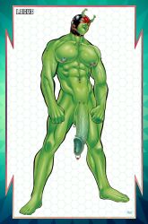 abs alien alien_boy antennae big_penis class_comics green_skin locus male male_focus male_only mask muscular muscular_male nude patrick_fillion pierced_genitals pierced_nipples pierced_penis solo veiny_muscles veiny_penis