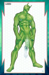 abs alien alien_boy antennae big_penis class_comics condom_on_penis green_skin locus male male_focus male_only muscular muscular_male nude patrick_fillion solo veiny_muscles veiny_penis