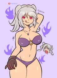 2girls alternate_costume bikini corruption female female_only fire_emblem fire_emblem_awakening fire_emblem_heroes gloves grima_(fire_emblem) multiple_girls nintendo o-ring o-ring_bikini official_alternate_costume purple_bikini purple_swimsuit raydango robin_(female)_(summer)_(fire_emblem) robin_(fire_emblem) robin_(fire_emblem)_(female) swimsuit thick_thighs twintails