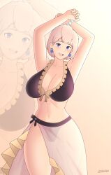 1girls alternate_breast_size alternate_costume alternate_version_available big_breasts bikini black_bikini black_swimsuit breasts cleavage earrings female female_only fire_emblem fire_emblem:_three_houses fire_emblem_heroes huge_breasts lackatask large_breasts looking_at_viewer mercedes_von_martritz mercedes_von_martritz_(summer) nintendo official_alternate_costume open_mouth post-timeskip sarong short_hair solo swimsuit