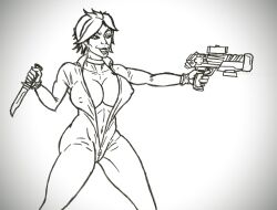 1girls ass belly_button big_ass big_breasts bodysuit breasts busty choker curvaceous curvy curvy_female curvy_figure domino_(marvel) fanart female female_only finger_on_trigger gloves gun handgun heroine hips holding_gun holding_knife holding_weapon knife legs line_art marvel marvel_comics merc_kaiju mutant neena_thurman nipple_bulge nipples nipples_visible_through_clothing self_upload short_hair smile solo thick_thighs thighs tight_bodysuit tight_clothing traditional_art traditional_drawing_(artwork) traditional_media_(artwork) unzipped_bodysuit x-force x-men zipper