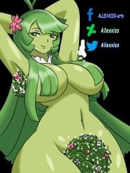 1girls allexxiss big_breasts facial_hair green_eyes green_hair green_skin hands_behind_head lieben_(metal_slug) long_hair looking_at_viewer metal_slug metal_slug_attack nude nude_female plant_girl seductive snk thick_thighs