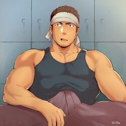 1boy boner headband male male_focus male_only muscle zifu