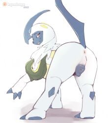 2022 absol animal_genitalia animal_pussy anus black_body canine_pussy female feral fur genitals hi_res imgonnaloveyou looking_at_viewer looking_back looking_back_at_viewer multicolored_body nintendo open_mouth pokémon_(species) pokemon pokemon_(species) pokemon_unite pussy red_eyes sacred_style_absol solo video_games white_body white_fur