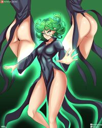 1girls ass big_ass black_dress black_panties black_thong bottomwear breasts clothing delta26 dress female female_only green_eyes green_hair huge_ass medium_breasts one-punch_man panties pelvic_curtain short_hair sleeves solo solo_female tatsumaki thick_thighs thighs thong topwear