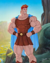 1boy abs blue_eyes cape fully_clothed headband hercules_(character) hercules_(disney) human male male_only muscles muscular_male red_hair reiner55 smooth_skinned_male solo