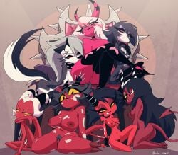 1boy 2d 6+girls 6girls absurd_res absurdres age_difference areolae avian avian_demon avian_humanoid big_breasts bird bird_humanoid black_hair breasts canid canine canine_humanoid canis crossed_legs demon demon_boy demon_girl demon_horns demon_humanoid eyelashes face_in_breasts flaccid freckles grey_hair hair_over_one_eye hand_on_another's_chest hand_on_another's_head hellhound helluva_boss high_heel_boots huge_ass humanoid husband_and_wife imp inker_comics inkershike lin_(helluva_boss) lipstick long_hair looking_at_viewer looking_to_the_side loona_(helluva_boss) mature_female medium_breasts medium_hair millie_(helluva_boss) mole mole_under_eye mother mother_and_daughter moxxie_(helluva_boss) multiple_girls naked naked_footwear naughty_face nipples non-mammal_breasts nsfw octavia_(helluva_boss) penis pink_eyes pink_skin pubic_hair red_sclera red_skin sallie_may_(helluva_boss) short_hair sitting skinny small_breasts smaller_female smaller_male smile smiling succubus teenager thick_thighs thin thin_arms thin_female thin_waist throne verosika_mayday_(helluva_boss) vivienne_medrano voluptuous watermark white_eyes wide_hips yellow_sclera young younger_female