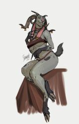 anthro bell big_breasts breasts female female_only goat goat_horns goat_humanoid horn_piercing multi_horn shamerli tagme thighs